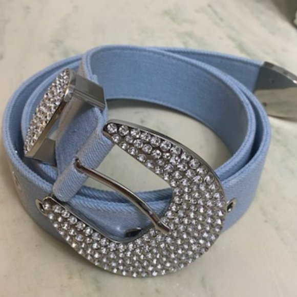 B-LOW THE BELT Isabella Denim Rhinestone Belt - Picture 1 of 4